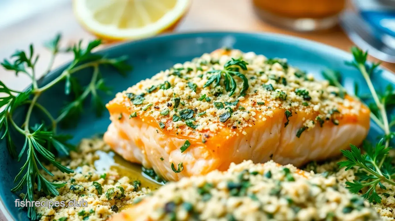 Herb-Crusted Baked Salmon with Lemon-Garlic Butter