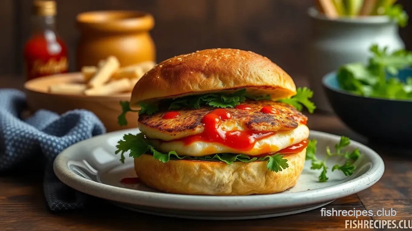 Blackened Fish Burger with Sriracha Mayo