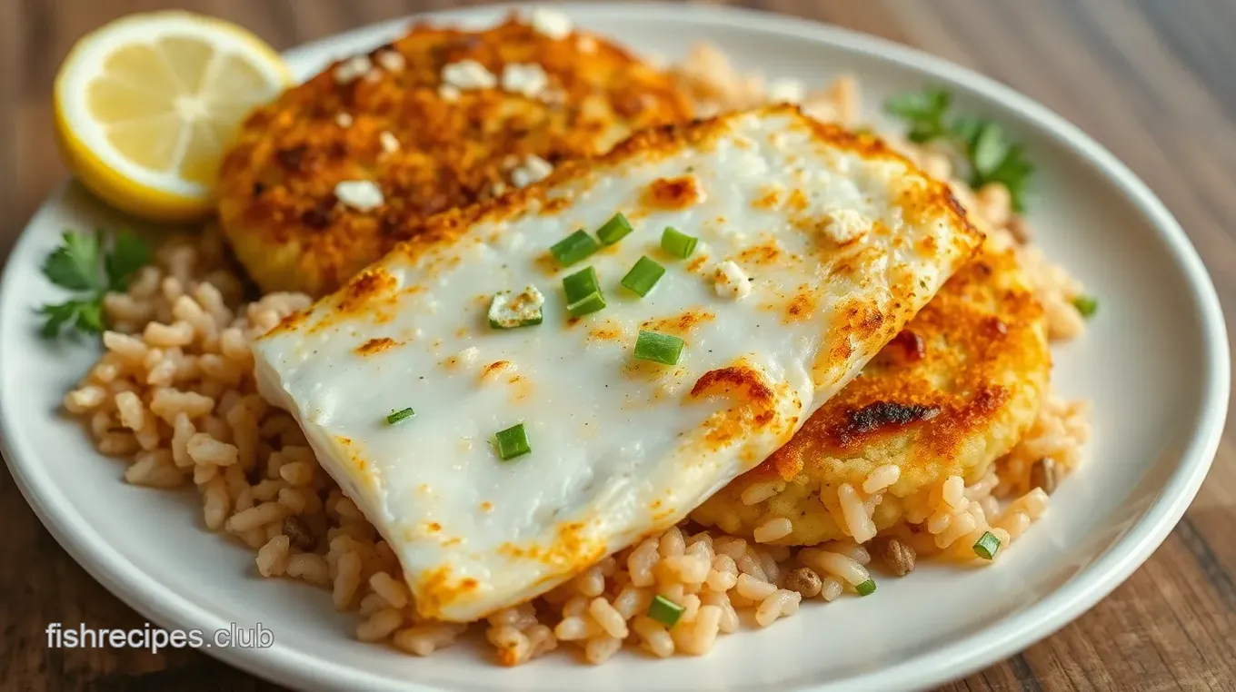 Baked Fish with Crispy Rice Cakes