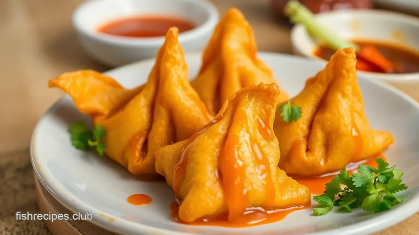 Fried Chicken Wontons with Sweet Chili Sauce