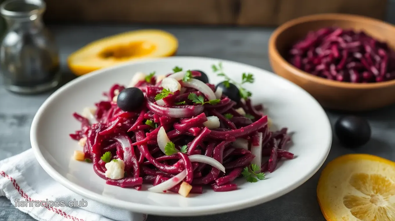 Quick Beet Slaw with Olives & Onions