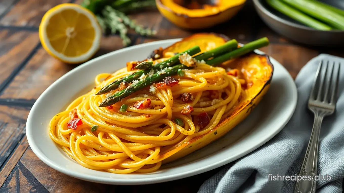 Roasted Spaghetti Squash with Asparagus