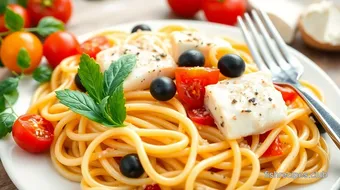 Quick Fish Pasta with Fresh Tomatoes & Olives