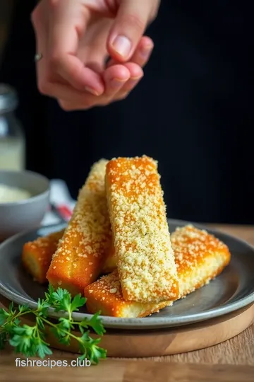 Crispy Parmesan-Crusted Baked Fish Sticks presentation