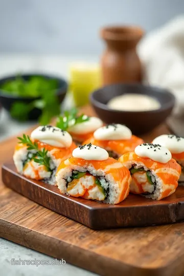 Bake Salmon Sushi with Creamy Toppings presentation