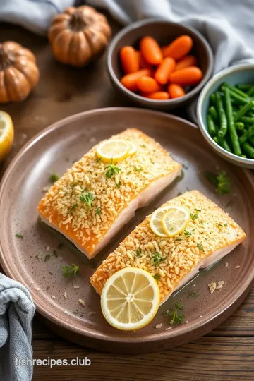 Panko Crusted Salmon with Garlic Herb Topping presentation