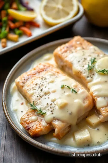 Baked Fish with Creamy Lemon Sauce presentation