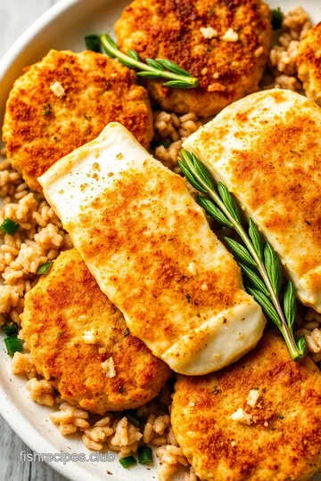 Baked Fish with Crispy Rice Cakes presentation