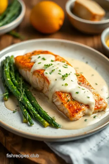 Baked Salmon with Creamy Lemon Sauce presentation