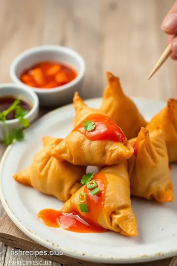 Fried Chicken Wontons with Sweet Chili Sauce presentation