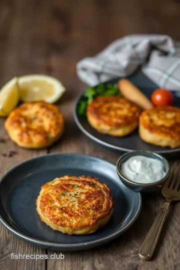 Fried Salmon Potato Cakes with Crispy Coating presentation