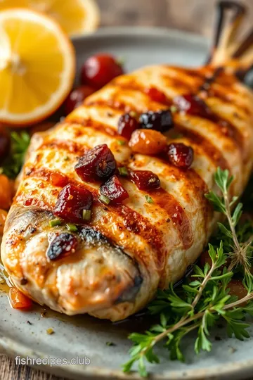 Moroccan-Spiced Fish with Dried Fruit Chutney presentation