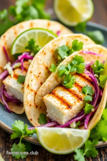 Grilled Halibut Tacos with Fresh Slaw presentation