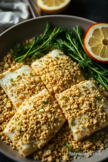 Herb-Crusted White Fish with Lemon Butter Sauce presentation