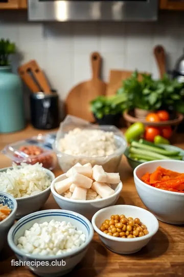 Fishcakes and Scallops Stir Fry ingredients