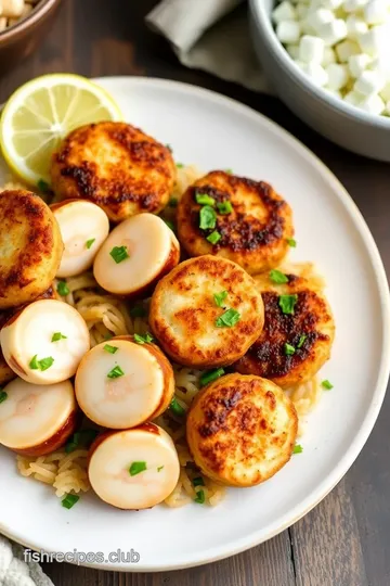 Fishcakes and Scallops Stir Fry presentation