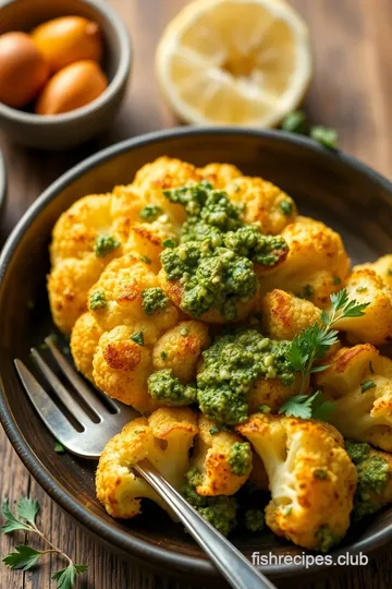 Roasted Cauliflower with Parmesan Pesto presentation