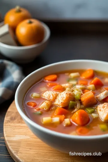 Savory Salmon Fish Soup with Fresh Herbs presentation