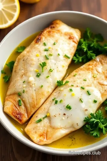 Lemon Herb Fluke Fillet with Garlic Butter Sauce presentation