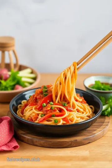 Stir-Fried Rice Noodles with Spicy Sauce presentation