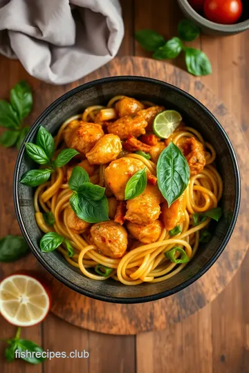 Stir-Fry Chicken Drunken Noodles with Basil presentation